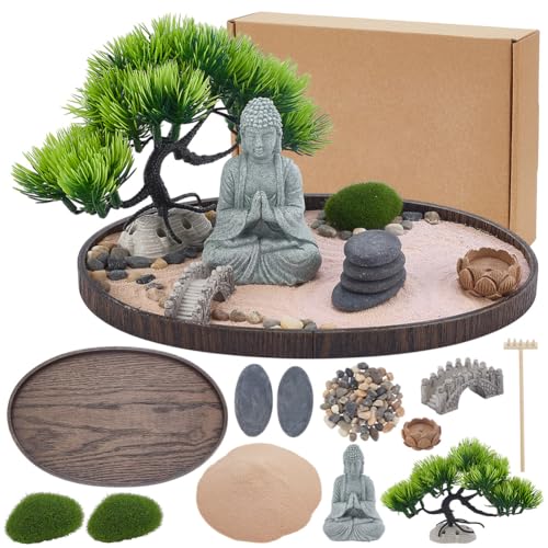 WEBEEDY Zen Garten Set für Schreibtisch Japanisches Desktop Sandkunst Set Mit Buddha Bonsai Baum Sand & Dekorative Accessoires Spirituelles Geschenk Für Frauen Männer 30.6x16.5cm WEBEEDY Zen Garten Set für Schreibtisch Japanisches Desktop Sandkunst Set Mit Buddha Bonsai Baum Sand & Dekorative Accessoires Spirituelles Geschenk Für Frauen Männer 30.6x16.5cm von WEBEEDY