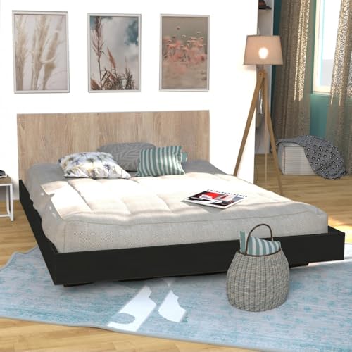 WEBER INDUSTRIES Bett Loft, 160 x 200 cm + 1 Lattenrost + Kopfteil/Dekor, Schwarz & Eiche gebleicht WEBER INDUSTRIES Bett Loft, 160 x 200 cm + 1 Lattenrost + Kopfteil/Dekor, Schwarz & Eiche gebleicht von WEBER INDUSTRIES