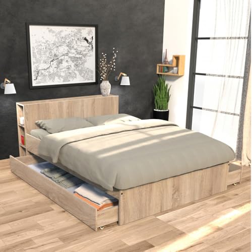 WEBER INDUSTRIES Bett Riga 140 x 190 cm + Kopfteil + 2 Schubladen / Dekor Eiche gebleicht WEBER INDUSTRIES Bett Riga 140 x 190 cm + Kopfteil + 2 Schubladen / Dekor Eiche gebleicht von WEBER INDUSTRIES
