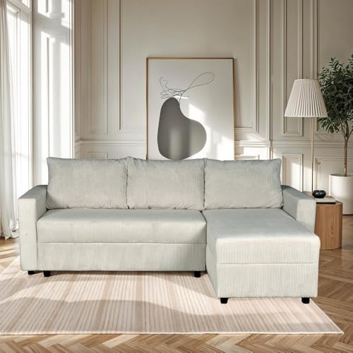 WEBER INDUSTRIES Ecksofa Theo, ausziehbar und wendbar, mit Truhe aus Cord/Hellgrau von WEBER INDUSTRIES