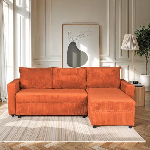 WEBER INDUSTRIES Ecksofa ausziehbar und wendbar mit Truhe Theo aus Cord/Terrakotta von WEBER INDUSTRIES