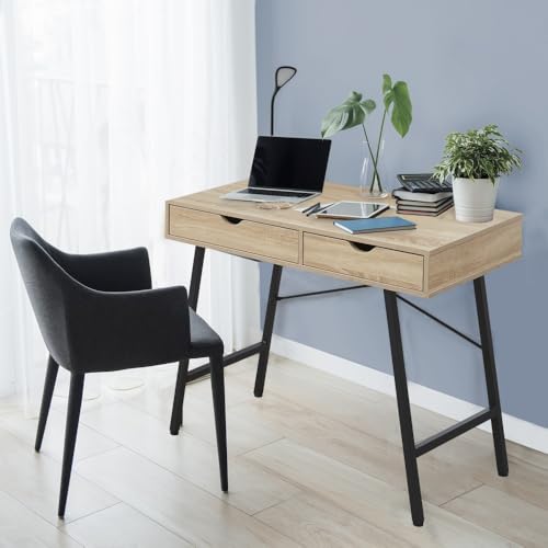WEBER INDUSTRIES Schreibtisch Boston 100 x 48 cm / Dekor Eiche gebleicht und Metall schwarz von WEBER INDUSTRIES