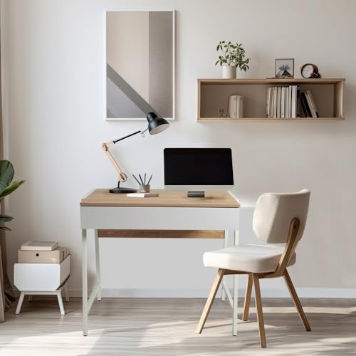 WEBER INDUSTRIES Schreibtisch Pollux 80 x 48 cm / Dekor Eiche gebleicht und Metall weiß von WEBER INDUSTRIES