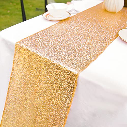 Tischl?Ufer Glitzer rund Pailletten Stoff f¨¹r Hochzeit Geburtstag Party Babypartys Tischdecke Dekoration 30 x 270 cm (Gold 4pack) von WEBGGER