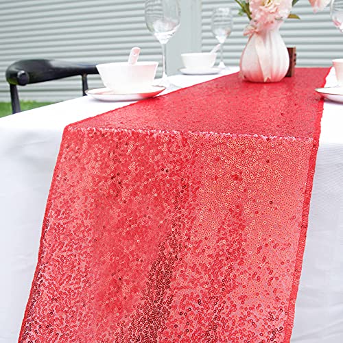 Tischläufer glitzernd rund Pailletten Stoff für Hochzeit Geburtstag Party Babyparty Tischdecke Dekoration 30 x 270 cm (Rot, 4) von WEBGGER
