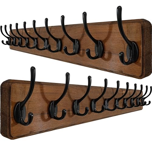 WEBI Garderobenhaken,98cm Lang Garderobenleiste,Wandgarderobe Holz mit 10 Haken,Kleiderhaken Wand,Hakenleiste Garderobe,Jackenhalter Wand für Mäntel,Jacken,Rustikal Braun,2 Stück von WEBI