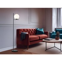 Trio - Retro Stehlampe pure Schwarz mit Glaskugel Lampenschirm Weiß, Höhe 150cm von Trio