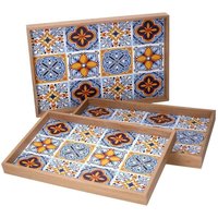Rechteckiges Holztablett 1-3, hellblauer Rand, natürliche Oberfläche, 45 cm x 30 cm x 4 cm Rechteckiges Holztablett 1-3, hellblauer Rand, natürliche Oberfläche, 45 cm x 30 cm x 4 cm von WEBMARKETPOINT