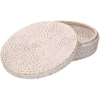 Runde weiße Algarve-Rattanbox cmø30h10 von WEBMARKETPOINT