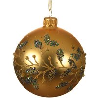 Webmarketpoint - Glänzende goldene Weihnachtskugel mit Zweigen und Blättern Ø8 cm von WEBMARKETPOINT