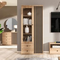 Medan52A Vitrine mit 2 Türen und 2 Schubladen in Anthrazit-Eiche von WEBMARKETPOINT