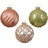 Webmarketpoint - Weihnachtskugel aus Glas für glänzend-matte Weihnachtsdekoration mit gemischten Blattlinienmotiven in spritzigem Rosé-Farbton ø 10cm von WEBMARKETPOINT