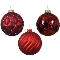 Webmarketpoint - Weihnachtskugel aus glänzend-mattiertem Glas mit Schachbrettmuster und Blatt, 3 Stück, Weihnachtsrot, ø 10cm Webmarketpoint - Weihnachtskugel aus glänzend-mattiertem Glas mit Schachbrettmuster und Blatt, 3 Stück, Weihnachtsrot, ø 10cm von WEBMARKETPOINT