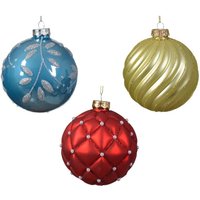 Weihnachtskugel aus Glas für glänzend-matte Weihnachtsdekoration mit gemischten Blattlinienmotiven in Zuckerblau, ø 10cm von WEBMARKETPOINT
