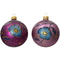 Weihnachtskugel aus mattem Glas, dekoriert mit zweifarbigen Blumen, verschiedene Farben, ø 8cm von WEBMARKETPOINT