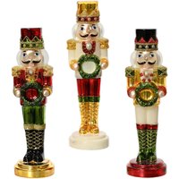 Weihnachtskugel des zerknitterten Nussknackers mit grünem Kranz in der Hand mit funkelnden Strasssteinen, Größe: 9cm x 10cm x 32cm von WEBMARKETPOINT