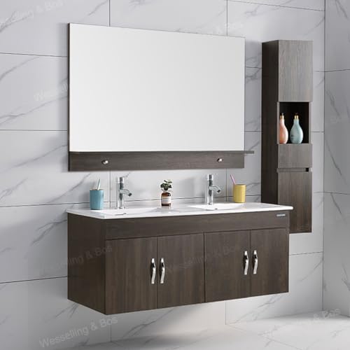 WEBO Badezimmermöbel-Set Atlanta, 120 cm, Braun, mit Spiegel und Seitenschrank, inkl. Armatur und Ablauf von WEBO