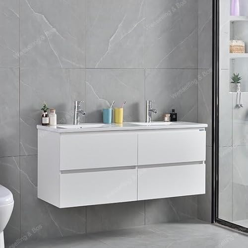 WEBO Badmöbel-Set London 120 cm - Weiß - Badmöbel mit weißem Waschbecken, inklusive 2 Armaturen und Ablauf von WEBO