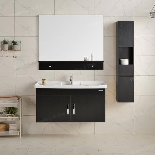WEBO Bathroom Furniture Set Atlanta 80 cm - Black - Bathroom Furniture with Mirror and Side Cabinet - Including tap and Drain von WEBO