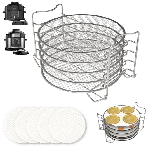 Foodi Dehydrator Rack & Dehydrator Sheets for Ninja Foodi Air Fryer 6.5/8 Quart and Pressure Cooker, Drying Rack for Instant Pot Accessories 8 Qt, Stainless Steel Stand with 5 Packs Dehydrating Mats von WEBROIL