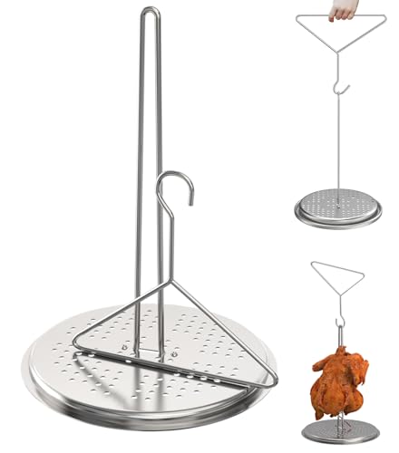 WEBROIL Truthahn-Fritteusenständer-Set für Frittiertopf Grill, Aufhänger Geflügel für vertikales Hähnchenbraten, Edelstahl-Bratrost mit Heberhaken & stabiler Halterbasis für Fritteuse und BBQ Grill von WEBROIL
