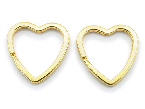 WEBandBUY 2 Schlüsselringe/Split Rings in Herzform 31mm Breite Farbe Gold von WEBandBUY