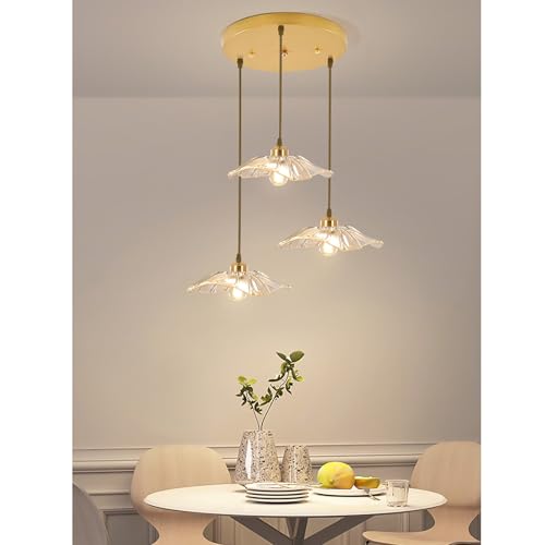 3-flammige Pendelleuchte, Blumen-kronleuchter, Lotusblüten-hängelampe mit Verstellbarem Kabel Und Acryl-lampenschirm, Leuchte für Esszimmer, Kücheninsel, Flur(36W, B) von WECCTYA
