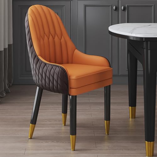 WECCTYA 2er-Set Moderner Esszimmerstuhl Aus Kunstleder, Gepolsterte Sessel, Akzent-küchenstuhl mit Holzbeinen für Wohn-/esszimmer, Wartezimmer, Empfangsraum(Set of 2, Coffee + Orange) von WECCTYA