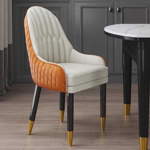 WECCTYA 2er-Set Moderner Esszimmerstuhl Aus Kunstleder, Gepolsterte Sessel, Akzent-küchenstuhl mit Holzbeinen für Wohn-/esszimmer, Wartezimmer, Empfangsraum(Set of 2, Orange + Beige) von WECCTYA