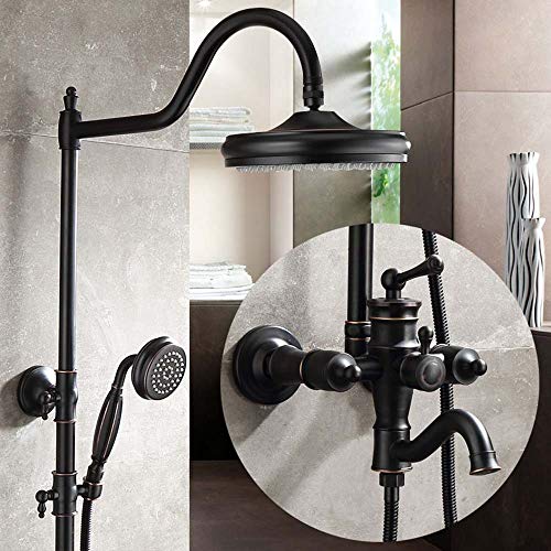 Schwarze Retro-Dusche, wandmontiertes Duscharmatur-Set, luxuriöse und Elegante Kupfer-Warm- und Kaltmischer-Wasserhahn-Dusche, mit Handbrause, Duschmischer von WECDS-XYU