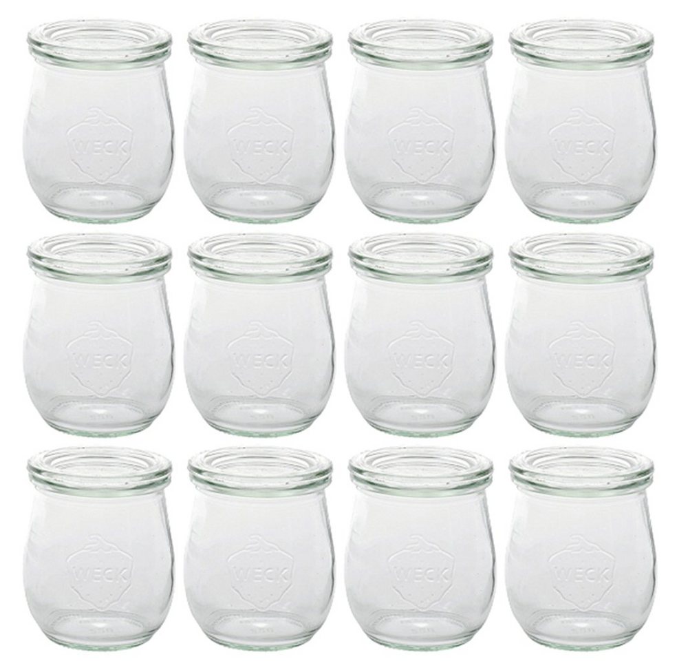 WECK Einmachglas 12er Pack Tulpen Gläser Vorspeisen Dessert Glas mit Deckel 220ml, Glas, (12-tlg), Vorpseisen oder Dessert Glas von WECK