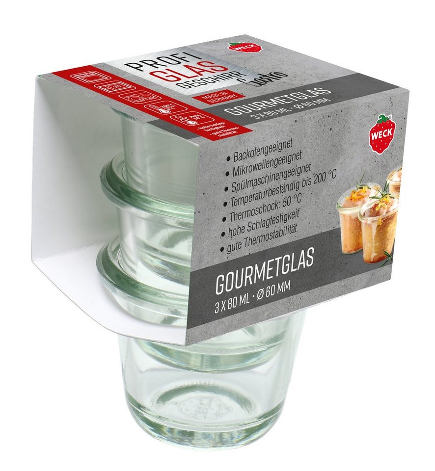 WECK Einmachglas 3er Set Gastropack 80 ml Gourmetgläser Weck, ohne Deckel 76123 von WECK