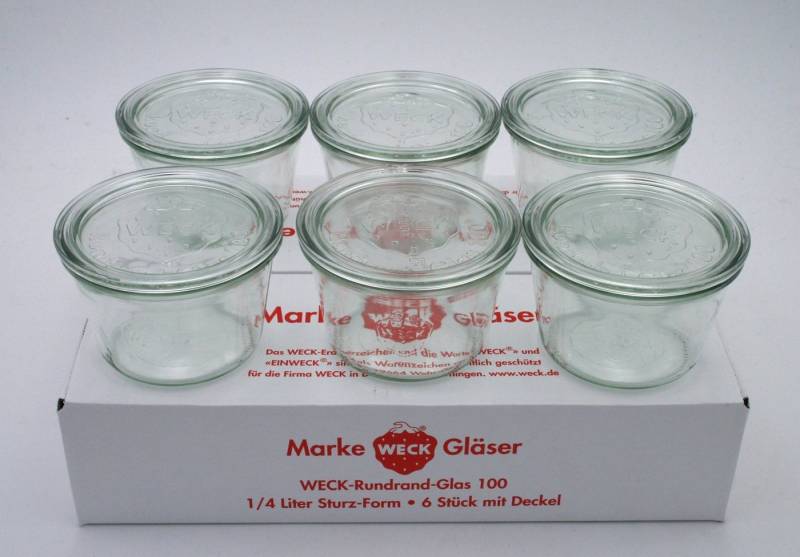WECK Einmachglas 6 Weck Einkochgläser Sturzform 370 ml RR 100 mit Deckel Nr.741 von WECK