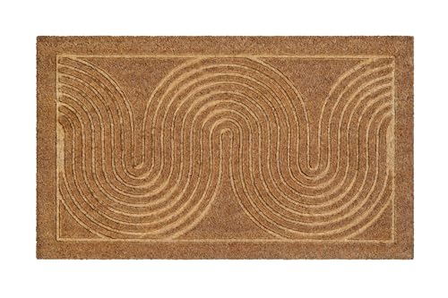 WECONhome – Coole Fußmatte aus 100% Kokos mit Wellen-Muster – pflegeleicht und rutschhemmend – Retro Flow (45 x 75 cm, Natur) von Wecon Home
