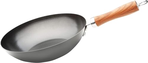 WECOOK! Carbono Wok Induktion 20 cm, Antihaftbeschichtung Titanium QUANTANIUM 3-Schicht Ökologisch PFOA-frei, Carbonstahl, Holzimitatgriff, Geeignet für alle Herdarten, Vitrokeramik, Gas von WECOOK!