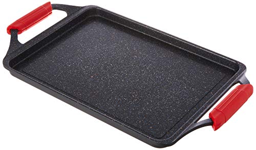 WECOOK! - EcoChef Bratpfanne 43x25cm | Induktion Grillpfanne mit 5mm Quantanium Antihaftbeschichtung | Geeignet für Alle Herdarten | Abnehmbare Silikongriffe, Schwarz, Aluminium von WECOOK!
