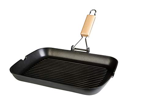 WECOOK! Ecostone Grillpfann Induktion Gewellt, 34 x 24 cm, Antihaftbeschichtung ILAG Ökologisch PFOA-frei, Aluminiumguss, 5mm Dick, Klappbarer Holzgriff, Vitrokeramik, Gas von WECOOK!