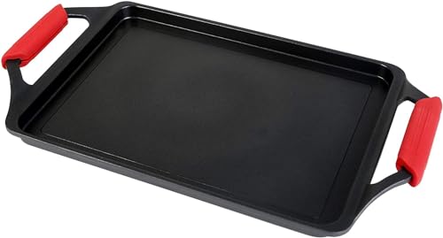 WECOOK! Ecostone Grillplatte Induktion | 37x25cm Antihaft XTRA DUPONT PFOA-frei | 5mm Aluminium, Abnehmbare Silikongriffe | Für Alle Herdarten, Schwarz von WECOOK!