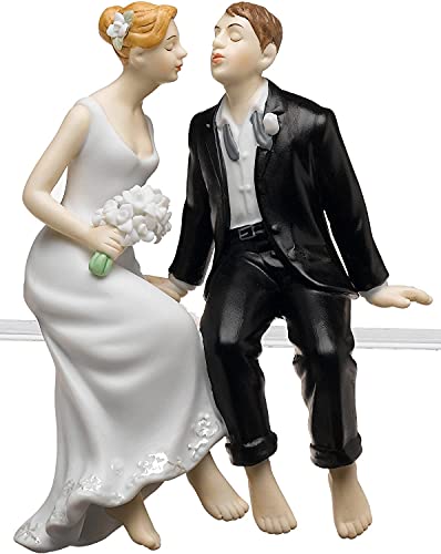 WEDDINGSTAR 6080 Whimsical Sitting Bride and Groom Porcelain Cake Topper Tortenaufsatz, Brautpaar/Bräutigam, sitzend, Porzellan, Heller Hautton, Kaukasisches Paar von Weddingstar