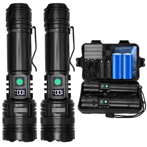 WEDETIAN 2 Pack Taschenlampe Led 30000 Lumen, Extrem Hell Taschenlampe USB Aufladbar Taktische Taschenlampen USB Aufladbar Mit 5 Lichtmodi für Camping Wandern Notfälle Outdoor von WEDETIAN