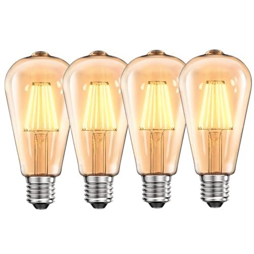 WEDNA E27 Edison Vintage Glühbirne, 8W ST64 LED Lampe, Retro Antike Birne, 2700K Warmweiß, 900lm, Bernstein Glas, Nicht Dimmbar, Dekorative LED Leuchtmittel, Energiesparendes Licht - 4er Pack von WEDNA