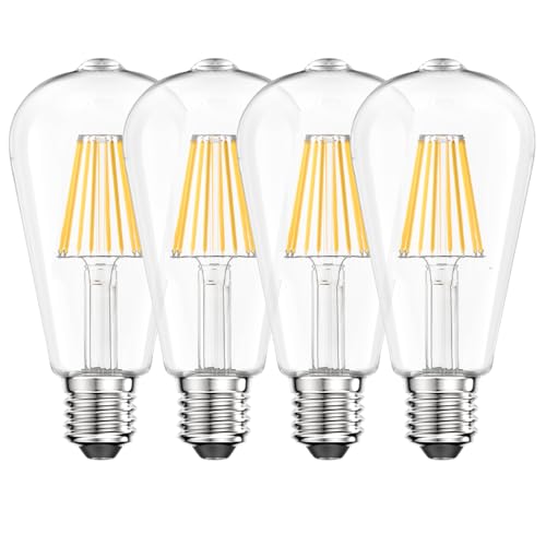 WEDNA E27 LED Vintage Glühbirne, 8W 4000K Neutralweiß LED Lampe, ST64 Edison Antike Birne, 1100lm, Transparent Glas, Nicht Dimmbar, Nostalgie und Retro Beleuchtung, 4er Pack von WEDNA