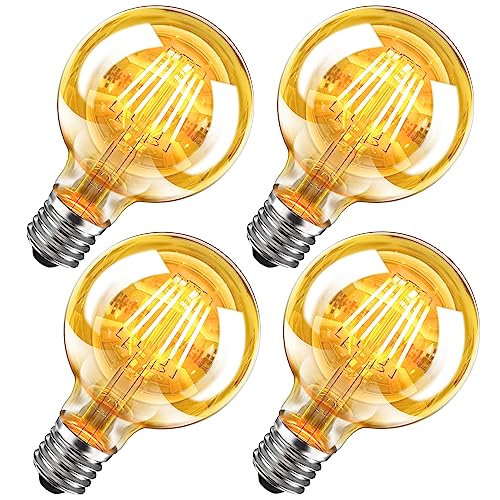 WEDNA Edison Vintage Glühbirne E27, 6W Dimmbar G80 LED Lampe, Retro Antike Birne, 2700K Warmweiß, 700lm, Bernstein Glas, Dekorative LED Leuchtmittel und Retro Beleuchtung - 4er Pack von WEDNA