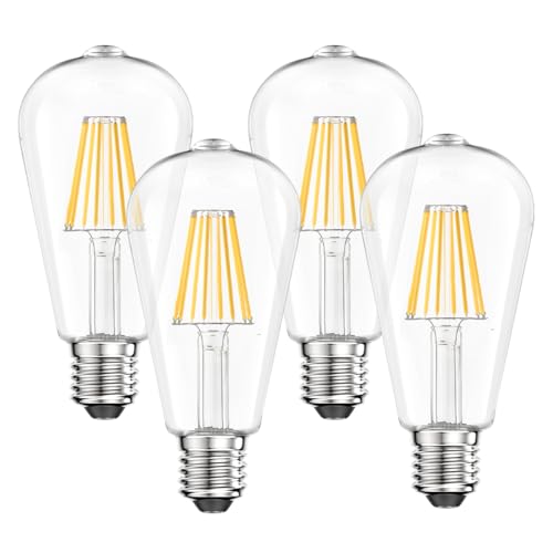 WEDNA Edison Vintage Glühbirne E27, 8W Retro ST64 LED Lampe, 4000K Neutralweiß, 1100lm, Dimmbar, Klassik Klar LED Leuchtmittel, AC 220-240V, 4er Pack von WEDNA