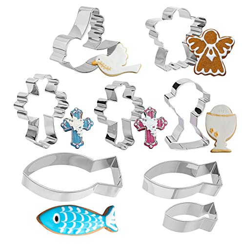 WEDNOK 8pcs Taufe Ausstechförmchen Kommunion Ausstecher Fisch Keksausstecher Konfirmation Plätzchenform Set Fisch Kreuz Form Cookie Cutter für Kommunion Konfirmation Taufe Deko von WEDNOK
