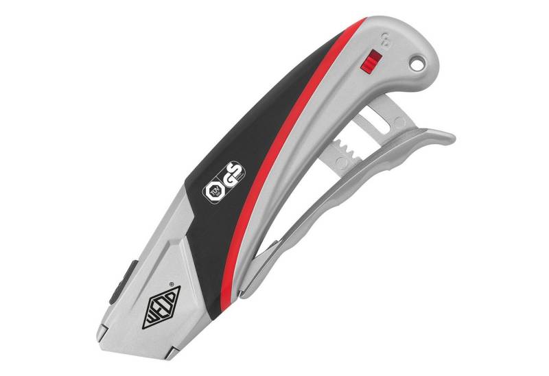 WEDO Cutter, (Packung, 12 St., Cutter inkl. Trapezklinge), Cuttermesser Safety Aluminium 78835 19 mm Trapezklinge silber/schwarz von WEDO