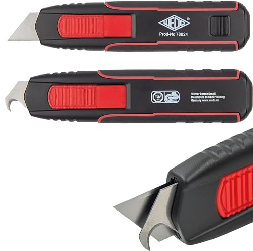 WEDO Cuttermesser Safety Cutter DOUBLE SIDE - Wechselcutter mit Trapezklinge und Hakenklinge, TÜV- & GS-gepprüfter 2 in 1 Sicherheitscutter von WEDO