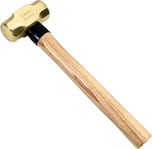 WEDO Fäustel Vorschlaghammer 1800 g mit Holzgriff, Abbruchhammer, Stemmhammer，Großer Hammer, Hammerkopf aus Messing, 380mm Länge, Feustel Hammer (1.8 kg) von WEDO