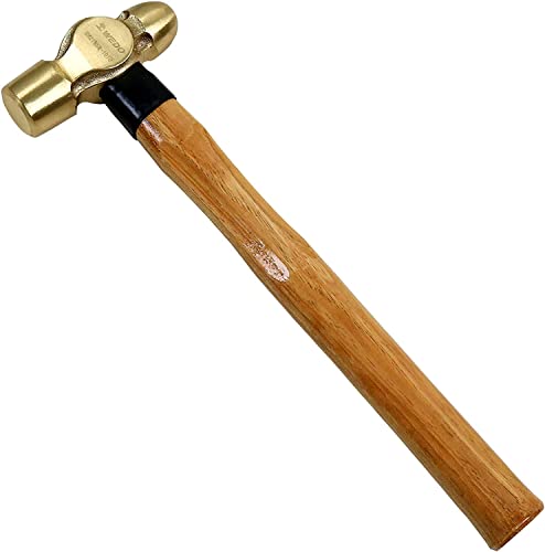 WEDO Kugelhammer mit Holzgriff, 910g Kopfgewicht, Ingenieurhammer, Schlosserhammer Geschmiedeter Hammerkopf aus Messing, 340mm Länge von WEDO