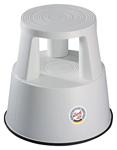 WEDO Rollhocker STEP aus bruchfestem Kunststoff - rollbarer Elefantenfuß Tritthocker, TÜV GS-geprüft, Made in Germany, rutschfest - Höhe ca. 43 cm, Tragkraft 150 kg, Farbe Lichtgrau von WEDO